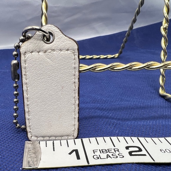 COACH White Leather Silver Letters Key FOB Bag Charm Keychain Hang Tag 2” Long - Picture 3 of 5